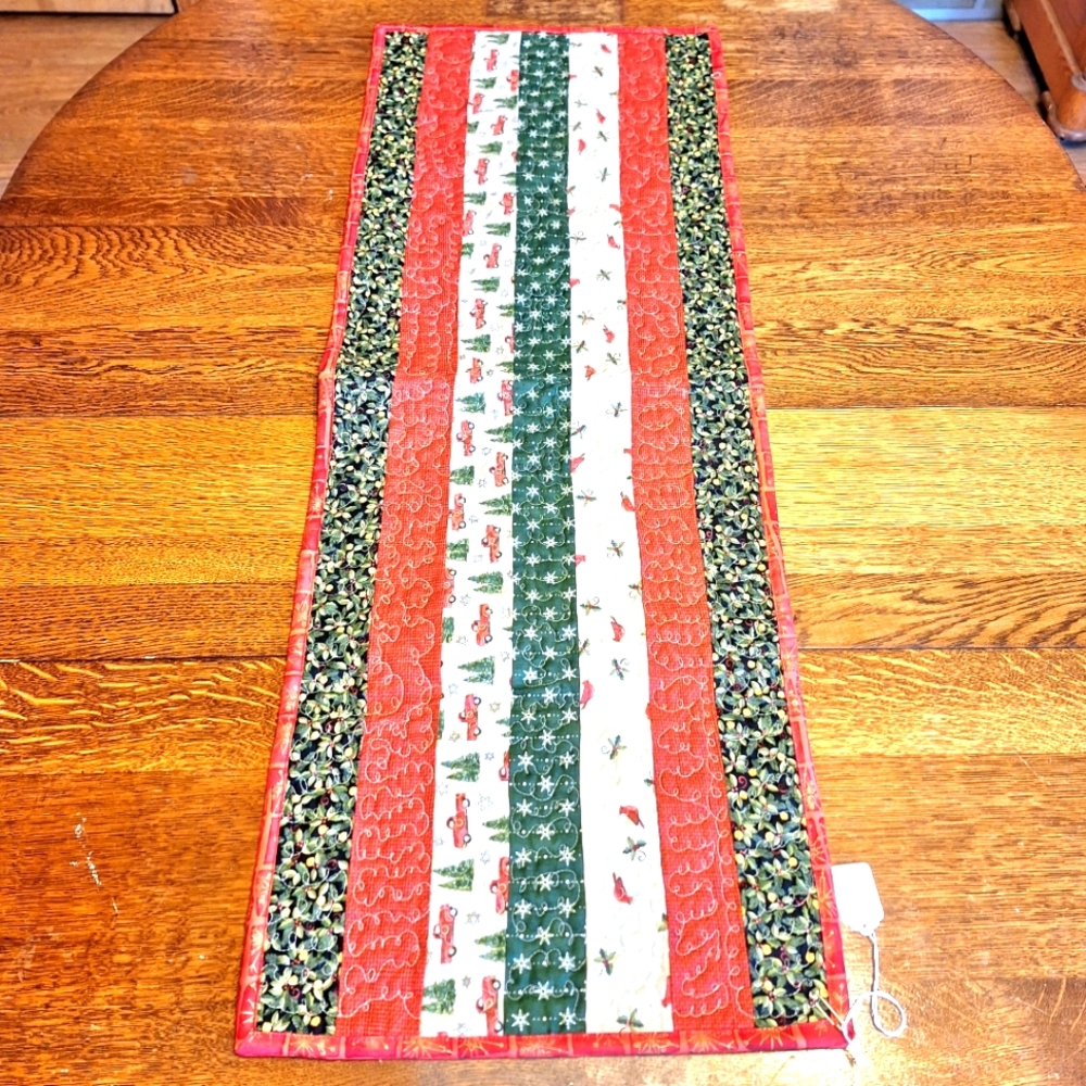 Holiday "Stripes, Cardinals, & Trucks" Table Runner, NWT